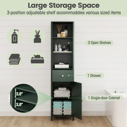 67 Inch Tall Bathroom Cabinet Narrow Floor Cabinet with Fluted Door-Green