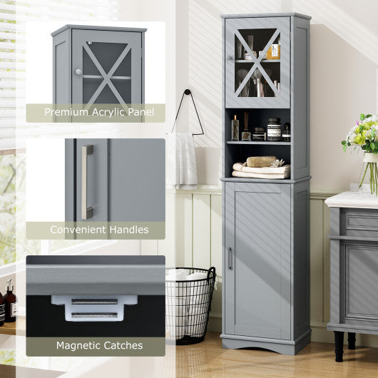 67 Inch Tall Bathroom Cabinet Freestanding Storage Cabinet with 5 Adjustable Shelves-Gray