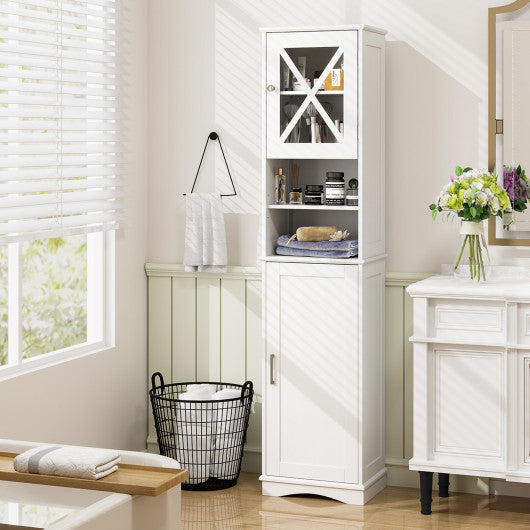 67 Inch Tall Bathroom Cabinet Freestanding Storage Cabinet with 5 Adjustable Shelves-White