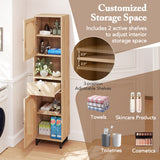 67 Inch Tall Bathroom Cabinet PE Rattan Floor Cabinet with 2 Doors-Natural