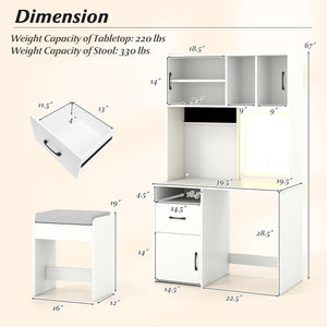 67 Inches Tall Vanity Set with Mirror Makeup Dressing Table with Charging Station-White