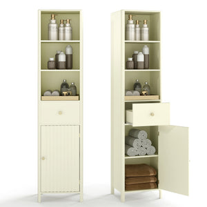 67 Inch Tall Bathroom Cabinet  Narrow Floor Cabinet with Fluted Door-Beige