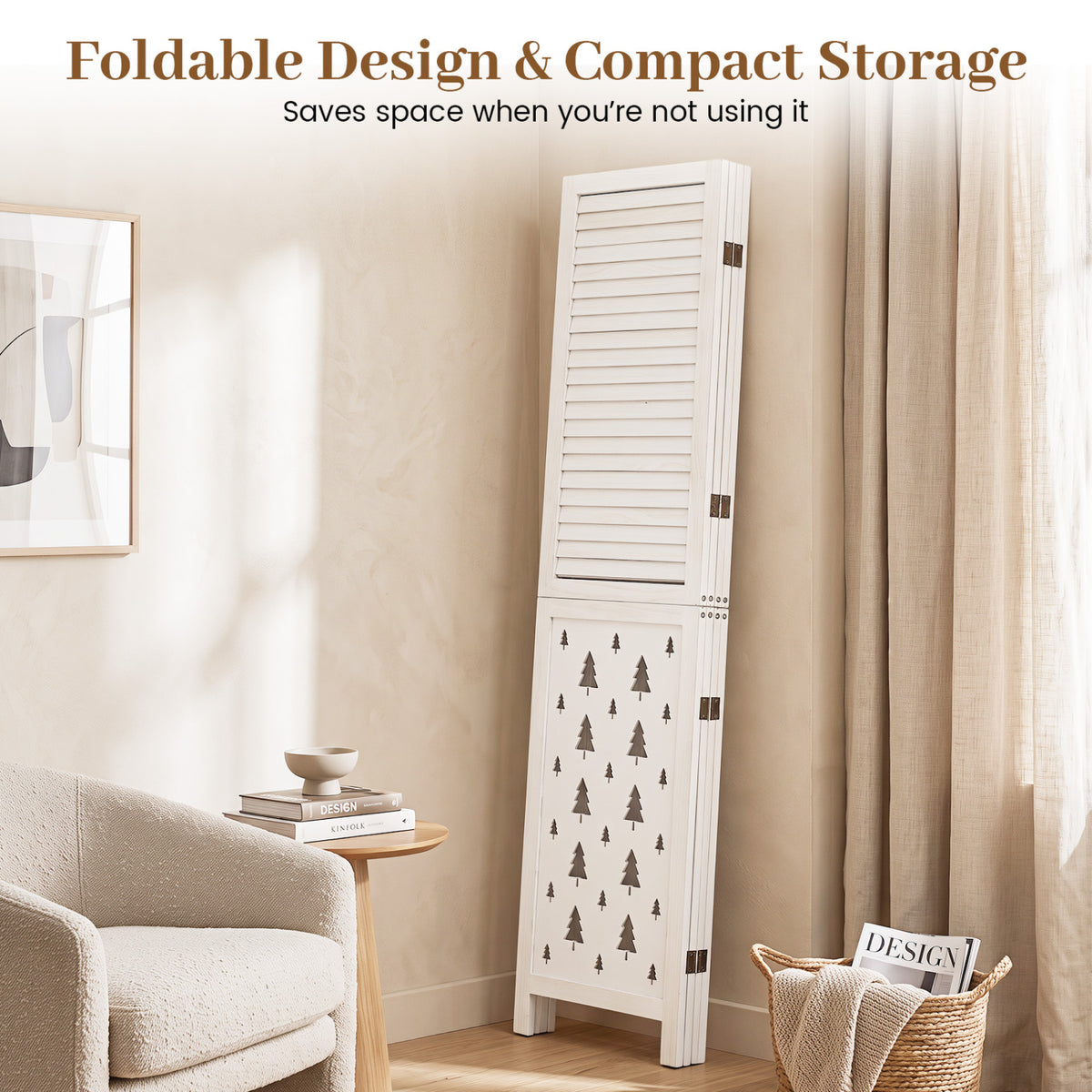 67" Tall Wood Room Divider Indoor Wooden Partition for Room Separation-4 Panels