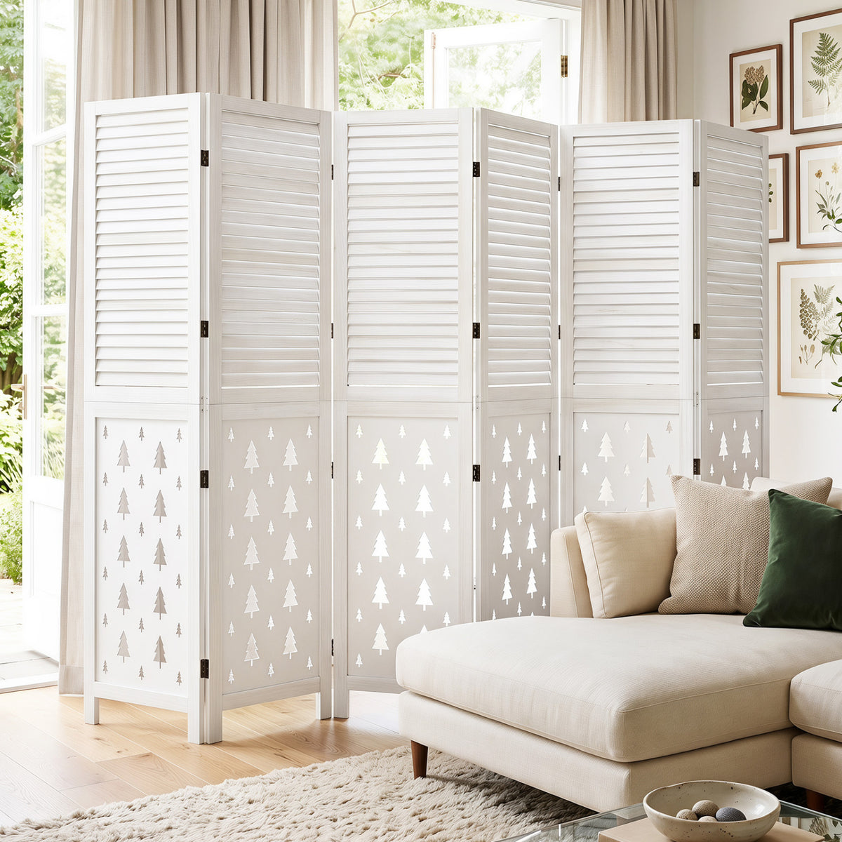 67" Tall Wood Room Divider Indoor Wooden Partition for Room Separation-6 Panels
