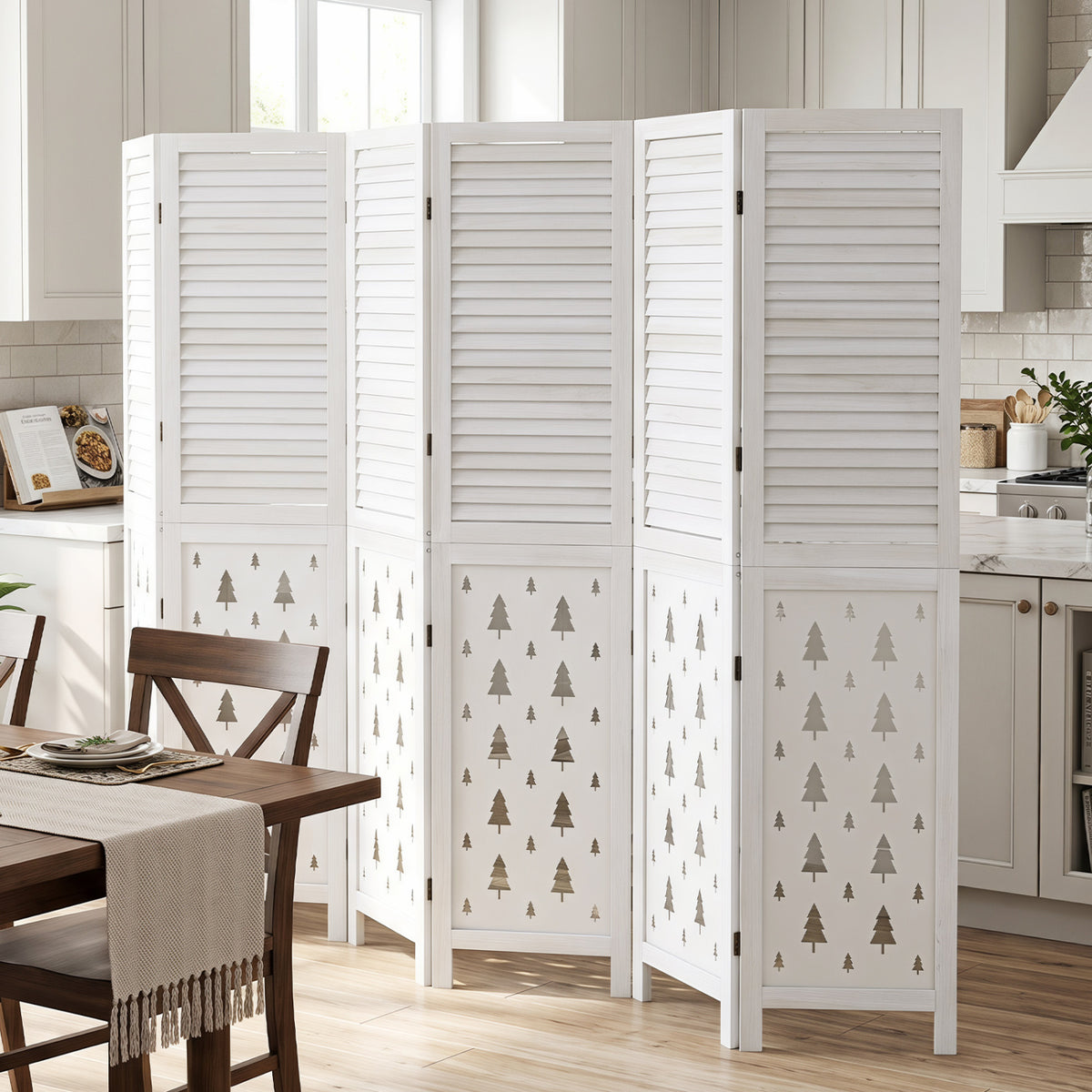 67" Tall Wood Room Divider Indoor Wooden Partition for Room Separation-6 Panels