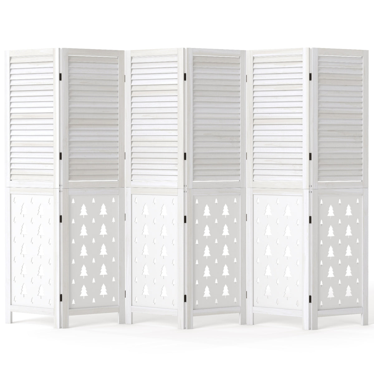 67" Tall Wood Room Divider Indoor Wooden Partition for Room Separation-6 Panels