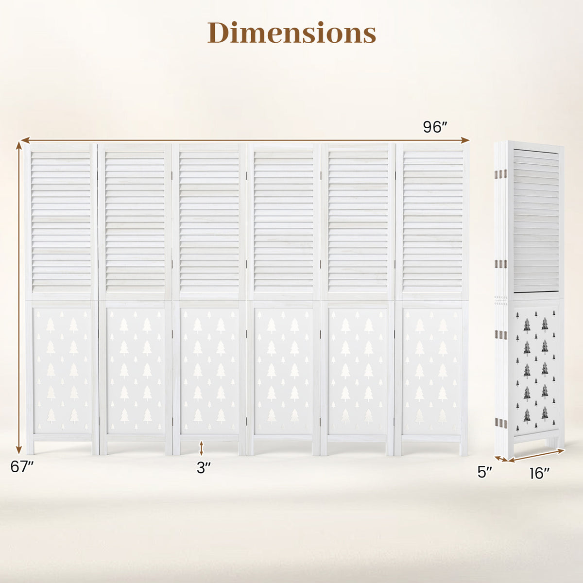 67" Tall Wood Room Divider Indoor Wooden Partition for Room Separation-6 Panels