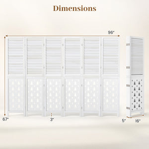 67" Tall Wood Room Divider Indoor Wooden Partition for Room Separation-6 Panels