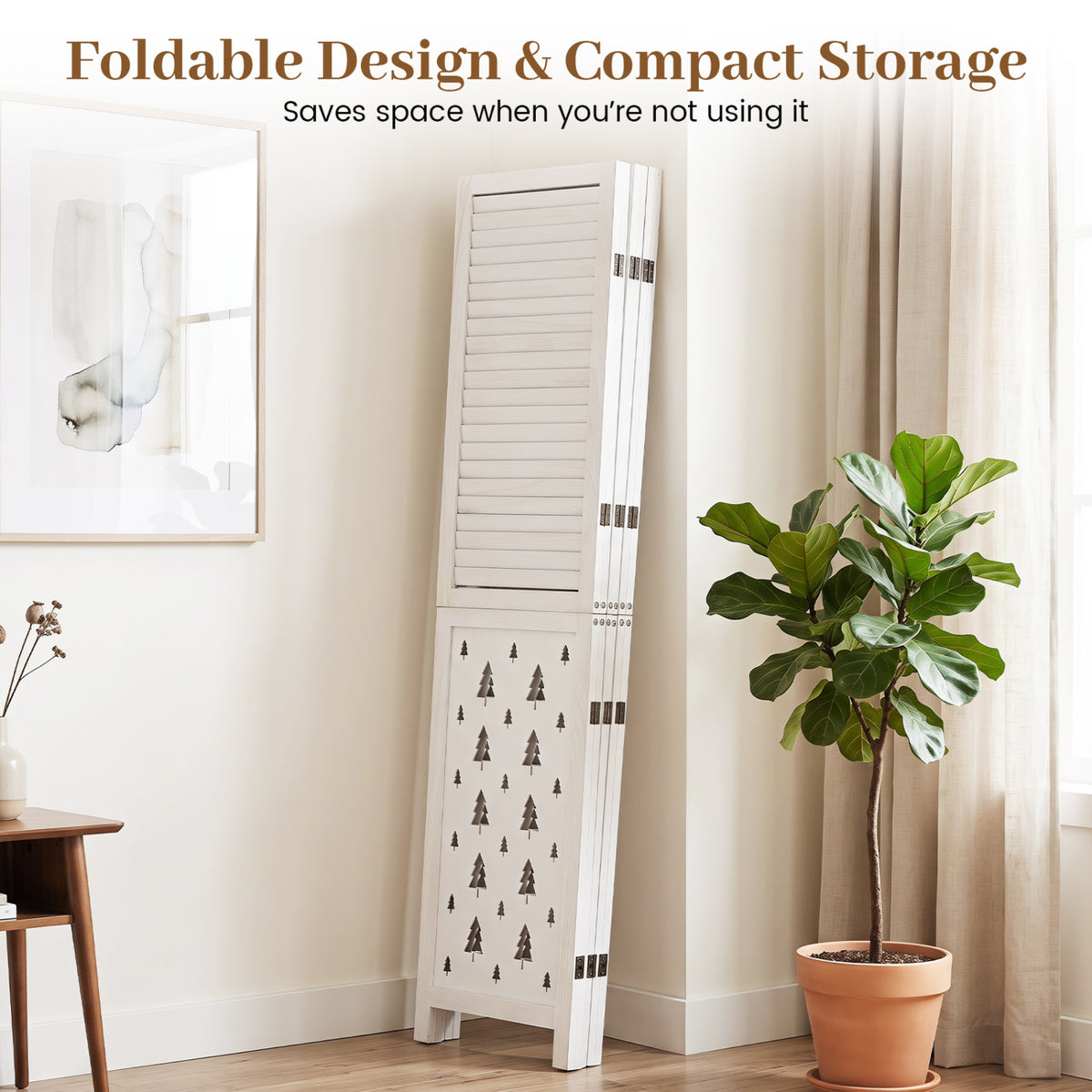 67" Tall Wood Room Divider Indoor Wooden Partition for Room Separation-6 Panels
