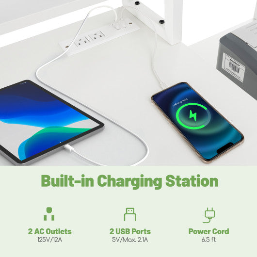 67 Inch Computer Desk with Monitor Stand & File Drawer-White