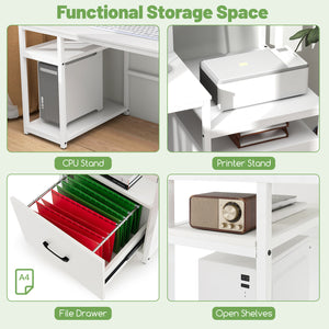 67 Inch Computer Desk with Monitor Stand & File Drawer-White