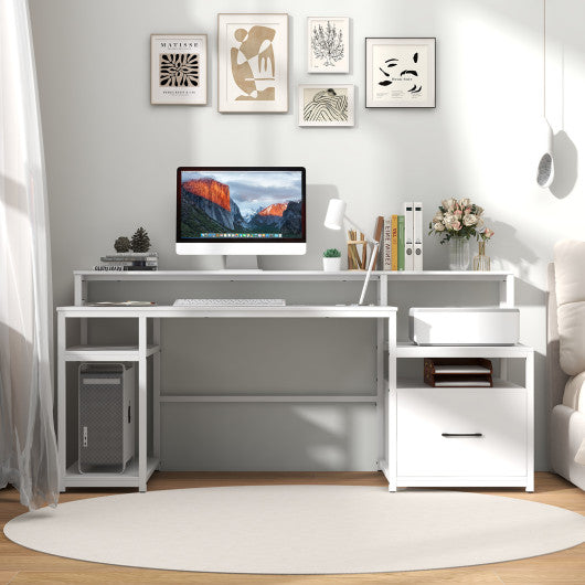 67 Inch Computer Desk with Monitor Stand & File Drawer-White