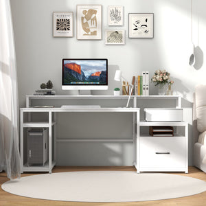 67 Inch Computer Desk with Monitor Stand & File Drawer-White