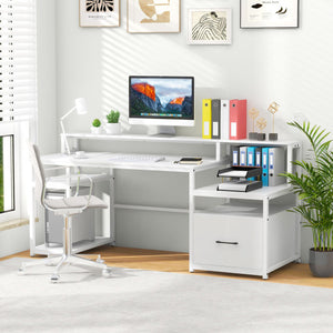 67 Inch Computer Desk with Monitor Stand & File Drawer-White