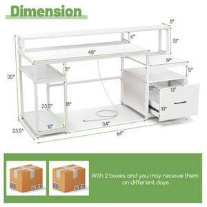 67 Inch Computer Desk with Monitor Stand & File Drawer-White