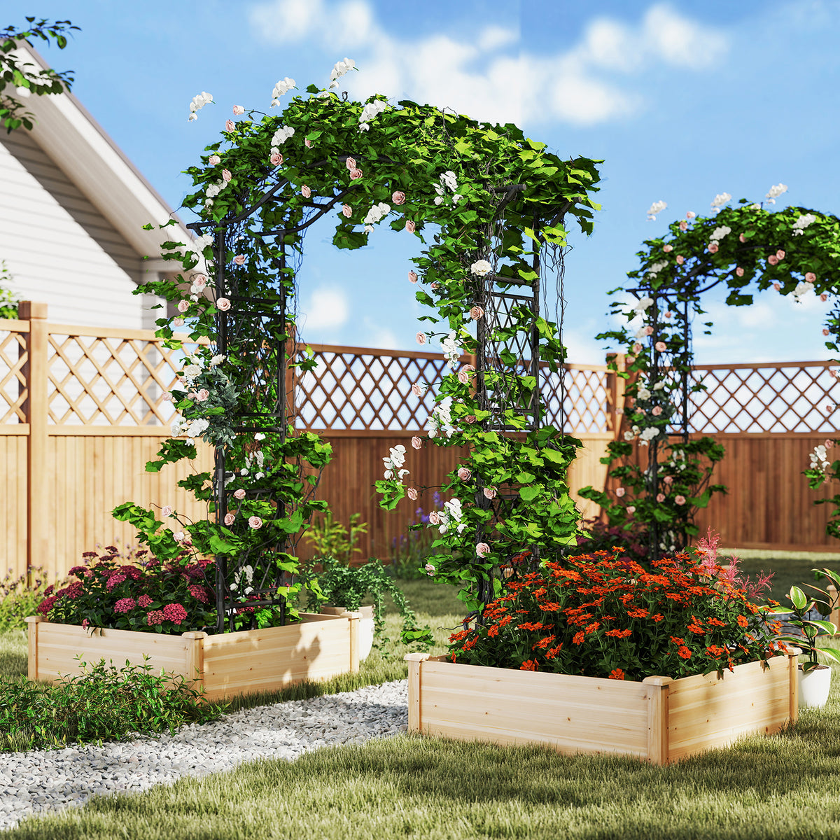 67 x 83 Inch Garden Arch Trellis Metal Pergola Arbor for Climbing Plants-Black