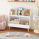 Kids Bookshelf And Toy Organizer, 5 Cubbies Wooden Open Bookcase, 2-Tier Baby Storage Display Organizer With Legs, Free Standing For Playing Room, Bedroom, Nursery, Classroom - White by Couch.com