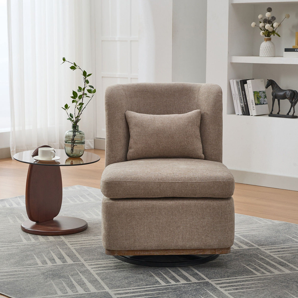 Wide Modern Chenille Cushioned Armless Metal Base 360° Swivel Chair With Pillow by Couch.com