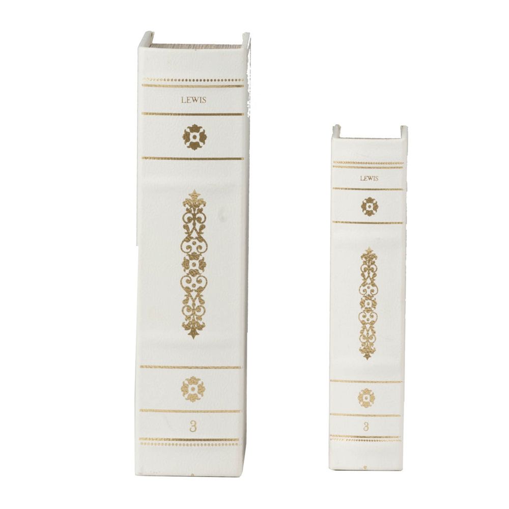 Book Boxes (Set of 2) - White / Gold by Couch.com