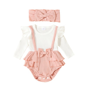 Toddler Flounced Sleeve Shoulder Strap Romper Girls' Spring And Autumn