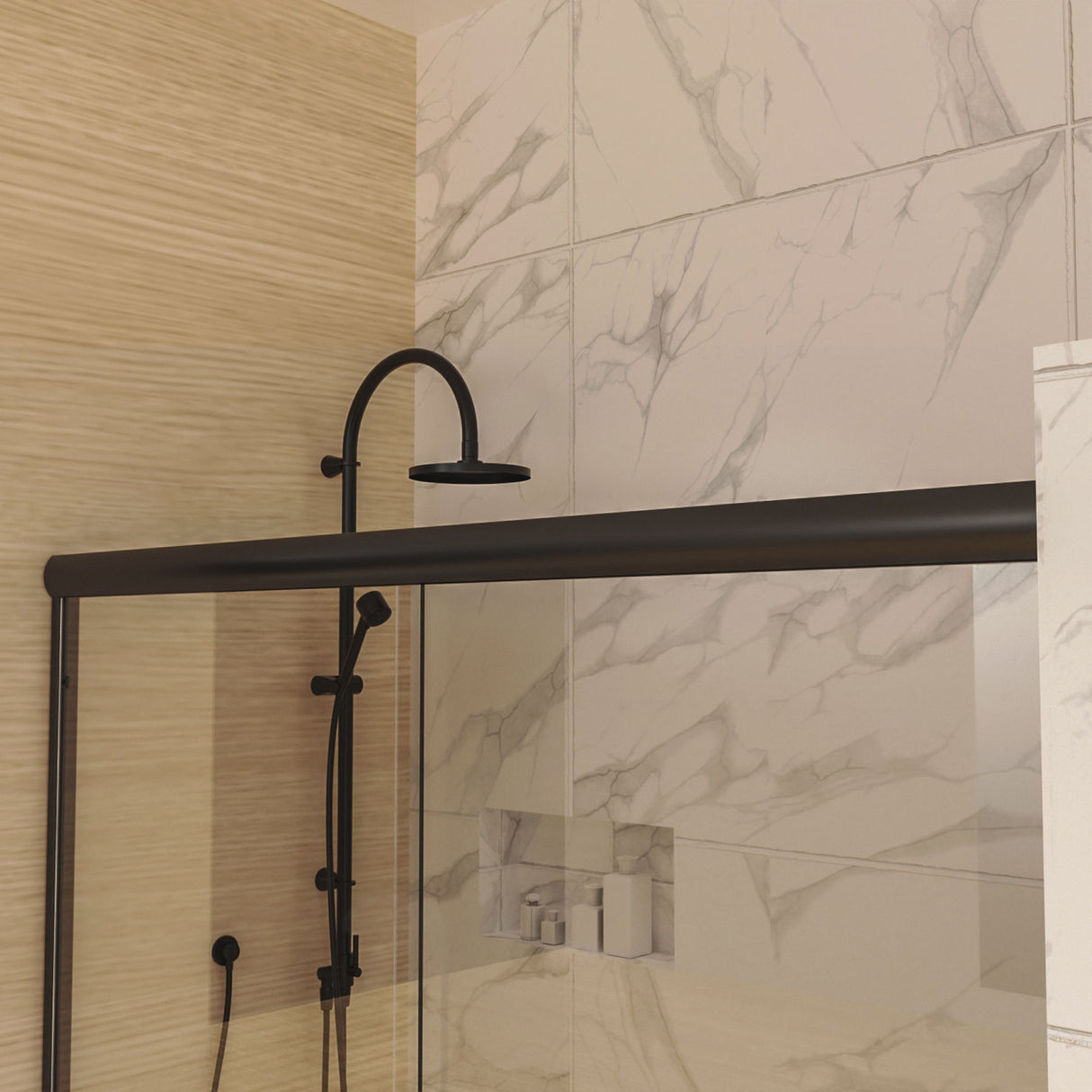 Traditional Sliding Shower Door With Clear Glass - Matte Black by Couch.com