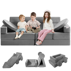 VEVOR 15pcs Modular Toddler Foam Sofa Couch with High-Density 25D Sponge for Playing Creativing Sleeping Imaginative Kids Furniture for Bedroom and Playroom Grey