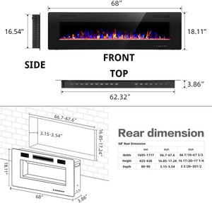Electric Fireplace Recessed and Wall Mounted,830C3,836C3,842C3,850C3,860C3,868C3