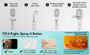 Refillable Spray Hair Comb Anti Static Detangling Brush Eliminate Frizz Tangles Portable Hair Styling Water Spray Brush For All Hair Types