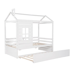 Twin Size Classic House Bed With Twin Size Trundle - White by Couch.com