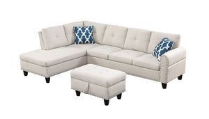 Alger - Wide Left Hand Facing Sofa & Chaise With Ottoman - Beige by Couch.com