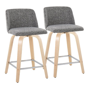 Toriano - Contemporary Fixed Height Counter Stool With Swivel With Square Footrest (Set of 2) by Couch.com