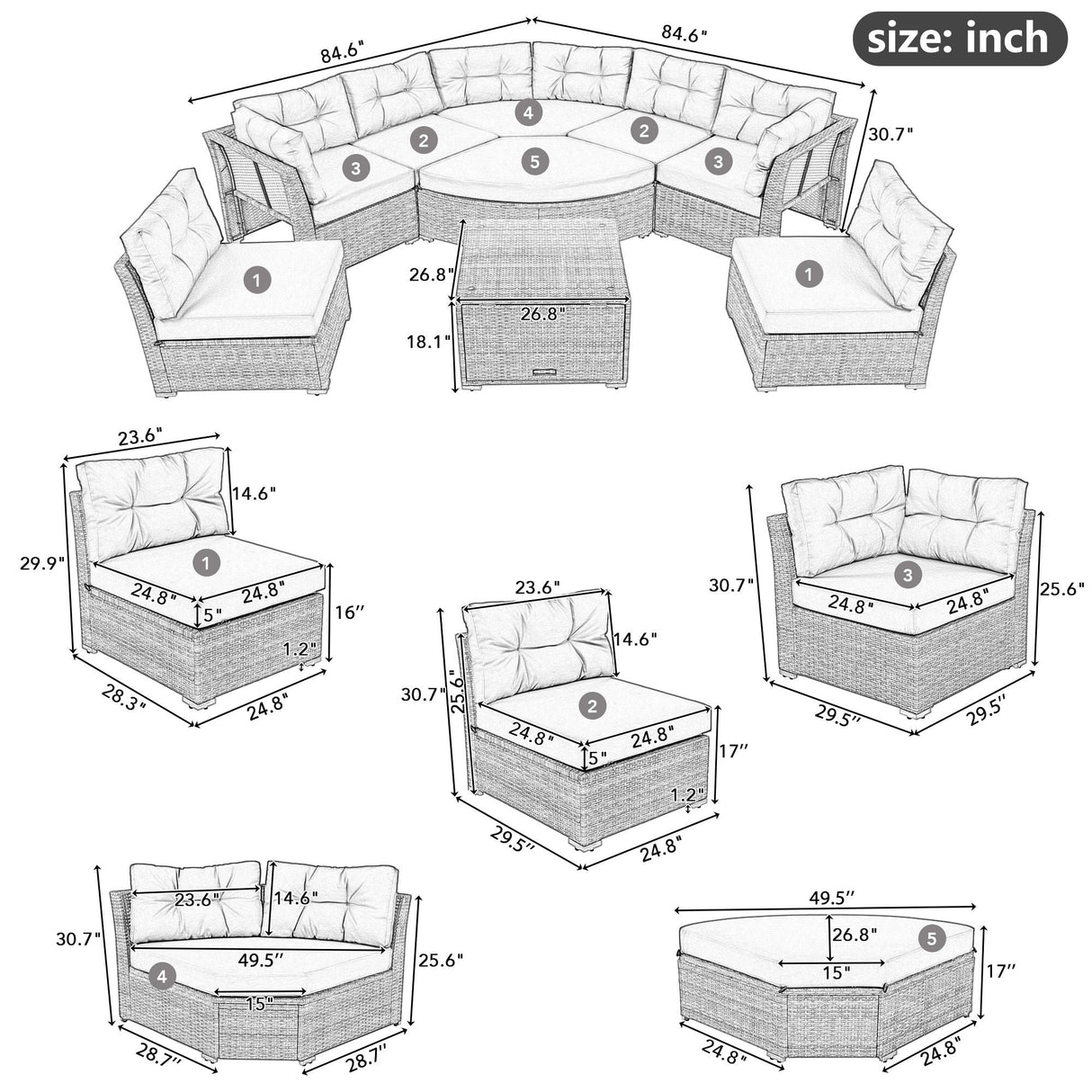Elegant Patio Furniture Set Outdoor Daybed Rattan Sectional With Cushions And Center Table - Gray by Couch.com