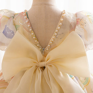 Fashion Puff Sleeve Bowknot Girl Dress
