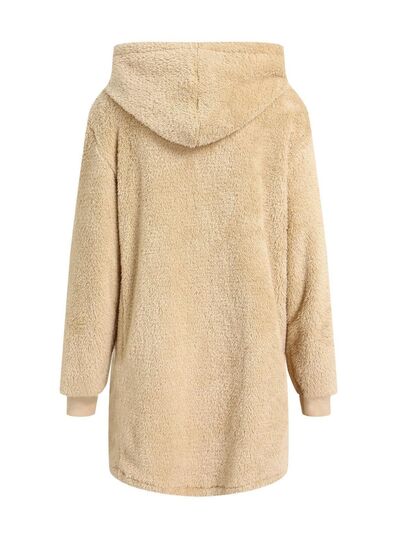 Comfortable Fuzzy Pocketed Zip-Up Long Sleeve Hooded Jacket Cozy & Warm Soft Outerwear For Winter