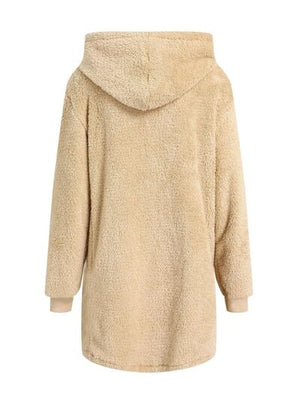 Comfortable Fuzzy Pocketed Zip-Up Long Sleeve Hooded Jacket Cozy & Warm Soft Outerwear For Winter