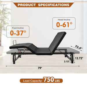 Adjustable Bed Base Frame & Head And Foot Incline Quiet Motor King Size Zero Gravity - Antique Black by Couch.com