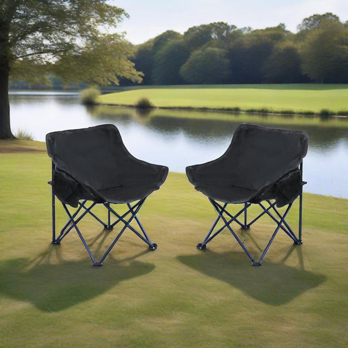 2 Pieces Outdoor Camping Chairs Folding / Portable, Comfortable Seating, Durable Steel Fram by Couch.com