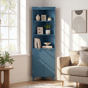 68 Inch Tall Bathroom Floor Storage Cabinet with Fluted Doors-Blue