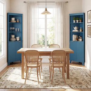 68 Inch Tall Bathroom Floor Storage Cabinet with Fluted Doors-Blue