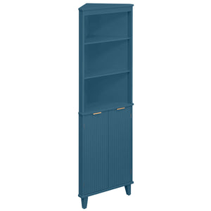 68 Inch Tall Bathroom Floor Storage Cabinet with Fluted Doors-Blue