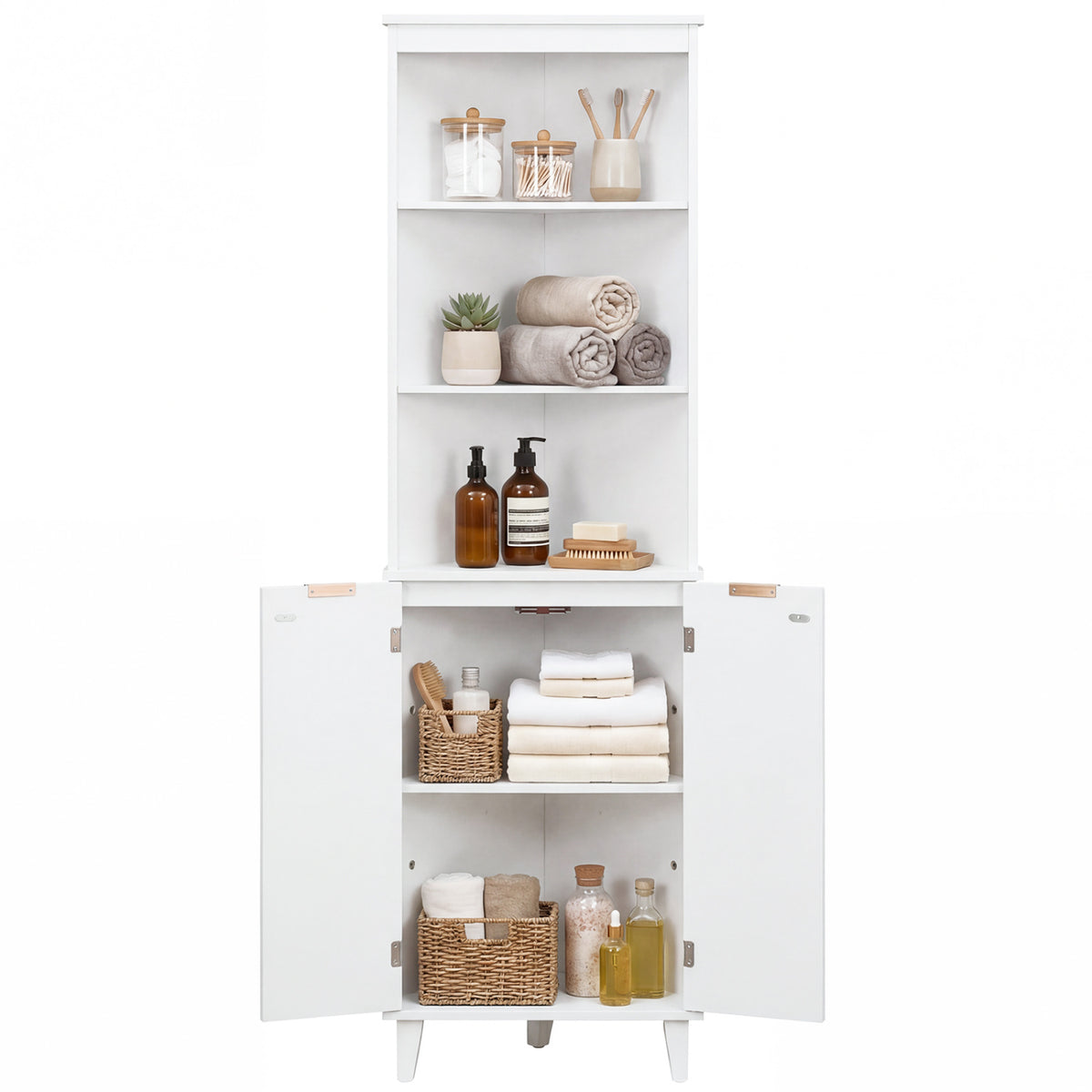 68 Inch Tall Bathroom Floor Storage Cabinet with Fluted Doors-White
