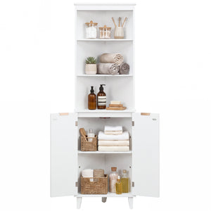 68 Inch Tall Bathroom Floor Storage Cabinet with Fluted Doors-White