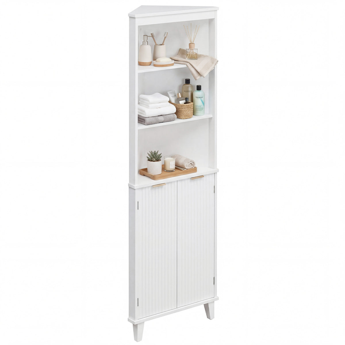 68 Inch Tall Bathroom Floor Storage Cabinet with Fluted Doors-White