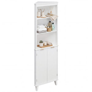 68 Inch Tall Bathroom Floor Storage Cabinet with Fluted Doors-White