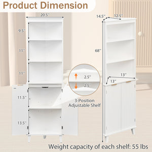 68 Inch Tall Bathroom Floor Storage Cabinet with Fluted Doors-White