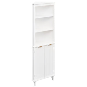 68 Inch Tall Bathroom Floor Storage Cabinet with Fluted Doors-White