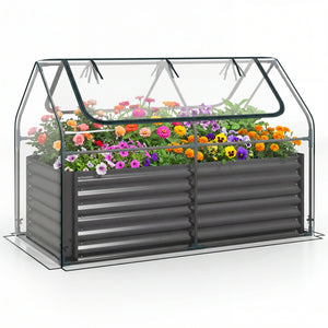 68 x 33 x 21 Inch Galvanized Raised Garden Bed with Cover-Black