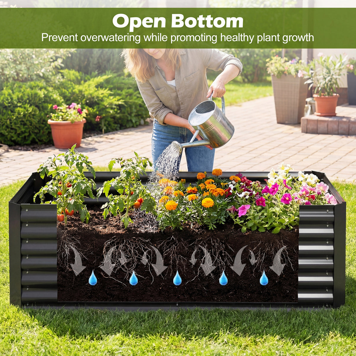68 x 33 x 21 Inch Galvanized Raised Garden Bed with Cover-Black