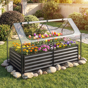 68 x 33 x 21 Inch Galvanized Raised Garden Bed with Cover-Black