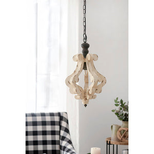 Farmhouse Chandeliar Distressed Pendant French Country Wood Chandelier For Living Room Foyer, Bulb Not Included - Antique Cream by Couch.com